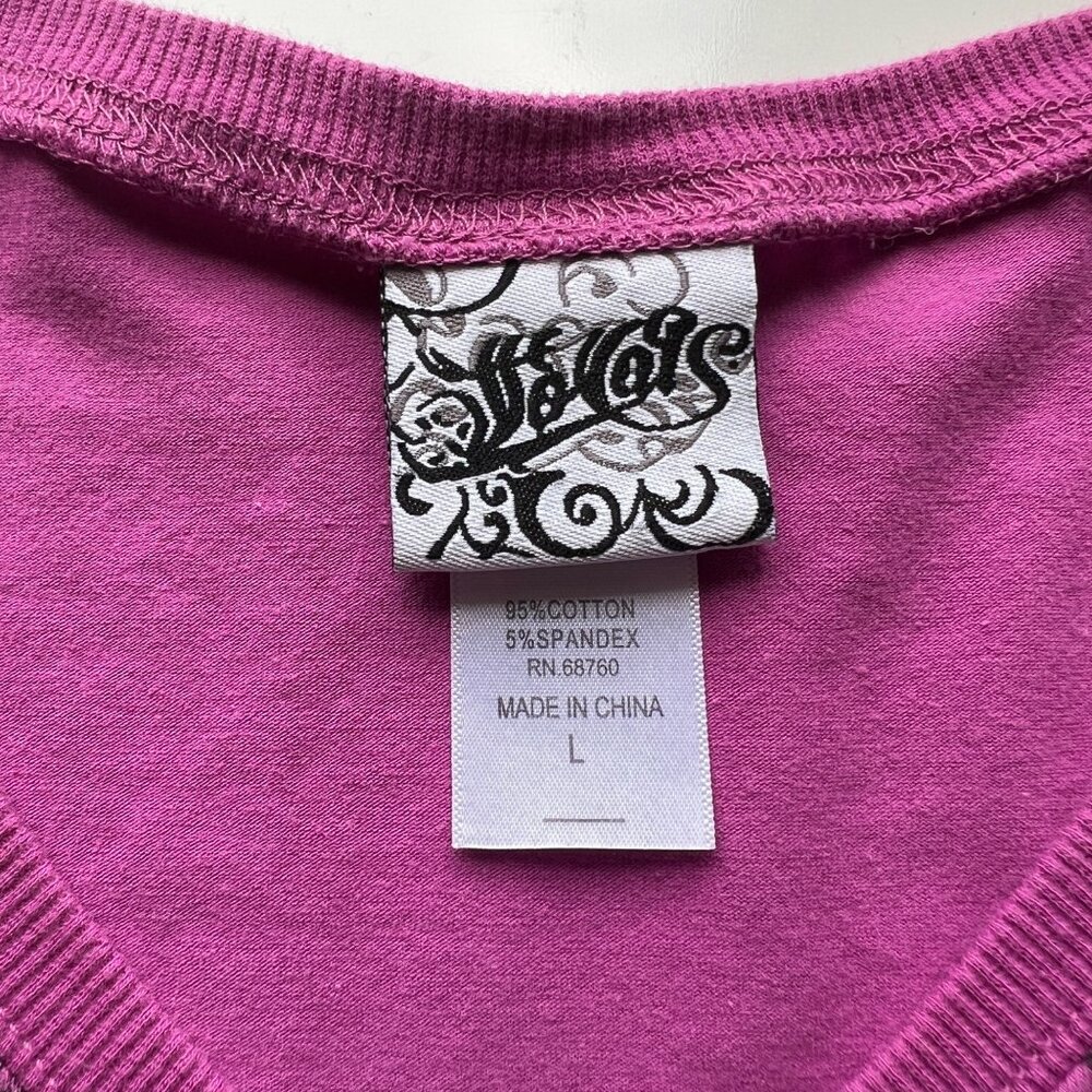 So Cal Rose Design Graphic V-Neck T-Shirt Pink Cotton/Spandex Blend Womens Sz L - Picture 7 of 7